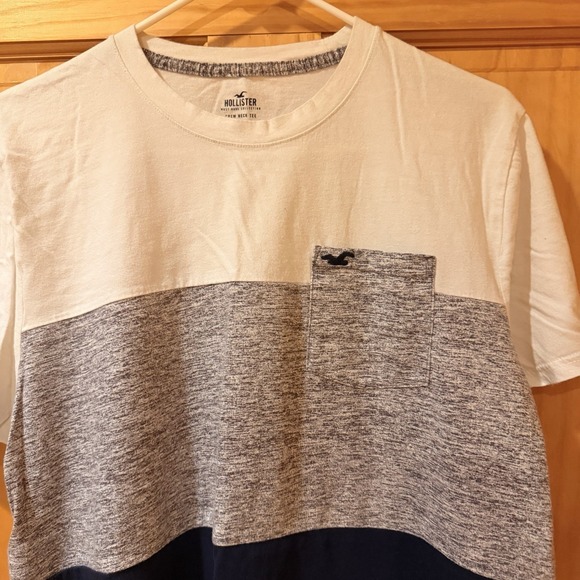 Hollister T Shirt Men's XLarge Blue Grey Color Block Logo Short Sleeve - Picture 2 of 4